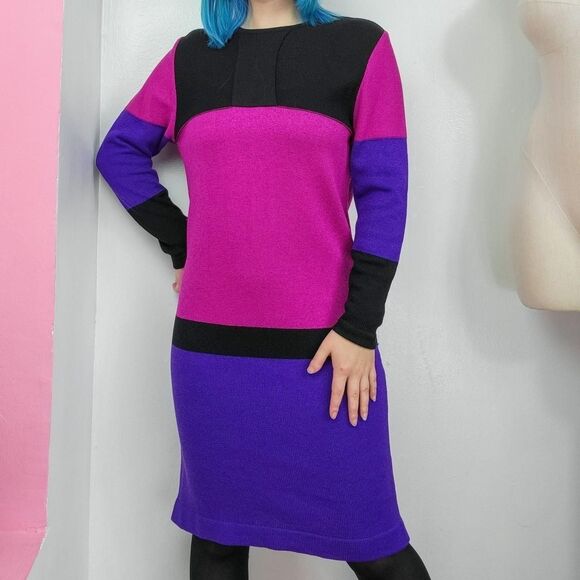 Liz Claiborne Dresses & Skirts - Vintage 90s Liz Claiborne Pink / Purple Color Block Knit Dress